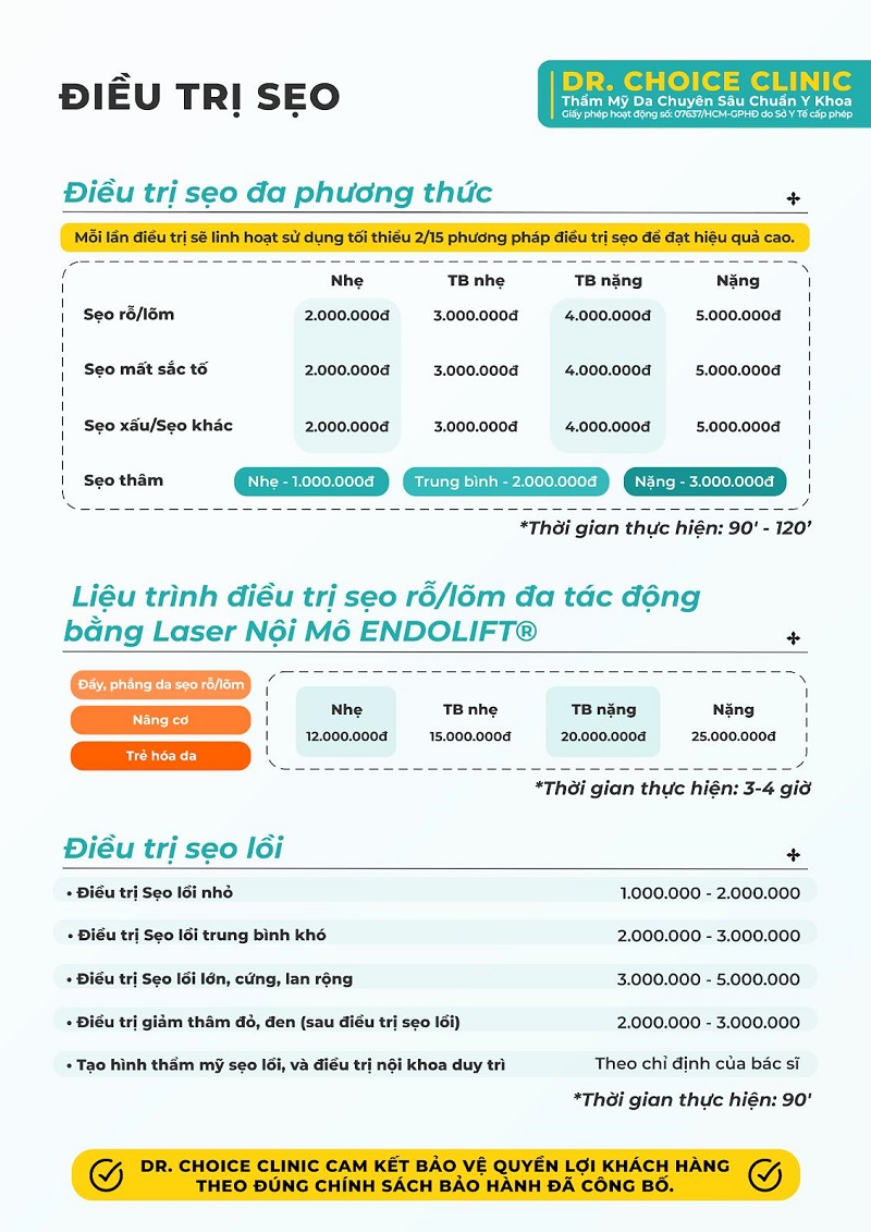 bảng giá điều trị sẹo xấu