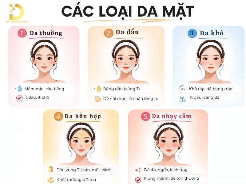 Hệ thống phân loại 5 nhóm da chuẩn bao gồm những gì?