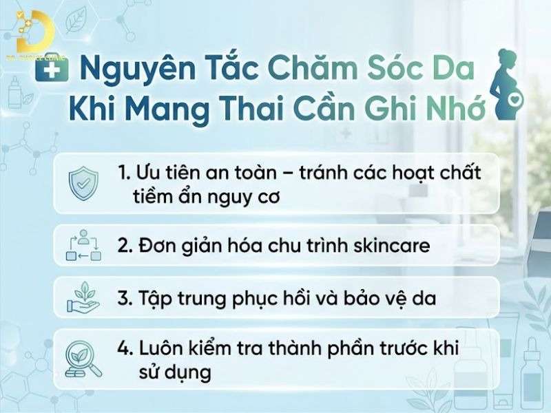 Chăm sóc da khi mang thai theo nguyên tắc nào?