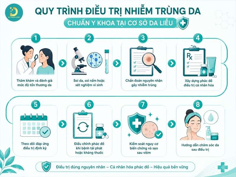 Quy trình điều trị nhiễm trùng da chuẩn y khoa tại cơ sở da liễu