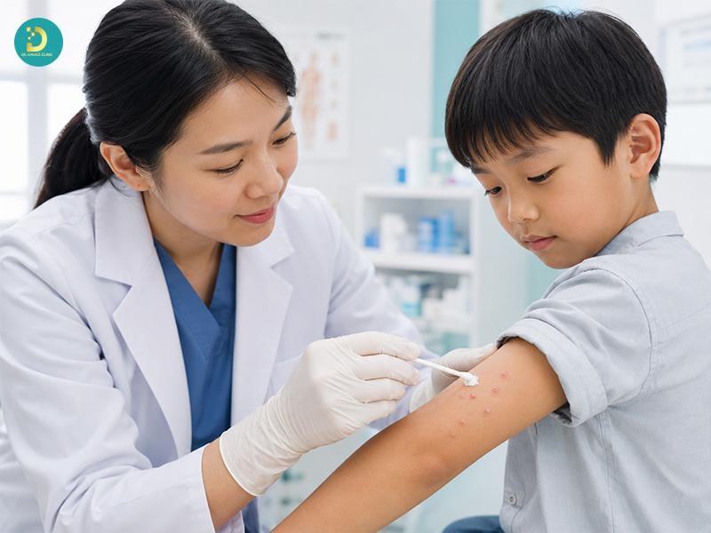 Đưa trẻ đến bác sĩ chuyên khoa da liễu để được thăm khám và điều trị