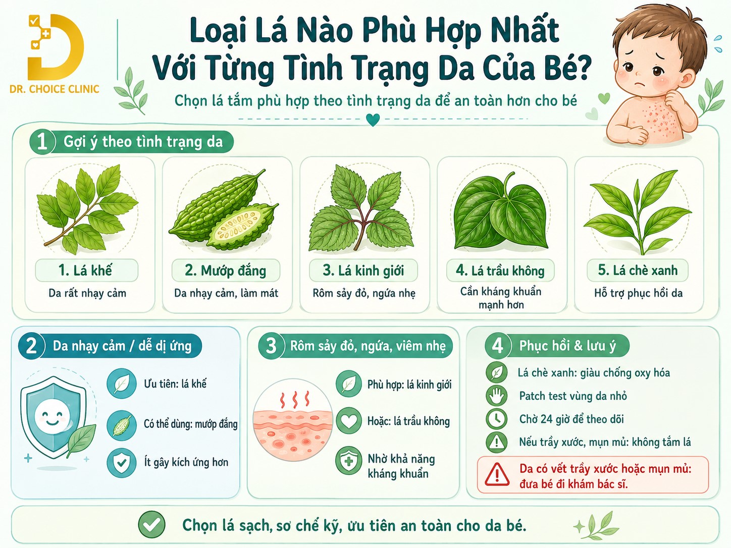 Trẻ Bị Rôm Sảy Tắm Lá Gì? Lưu Ý Điều Trị An Toàn 14 Bí quyết chọn loại lá phù hợp tình trạng của trẻ