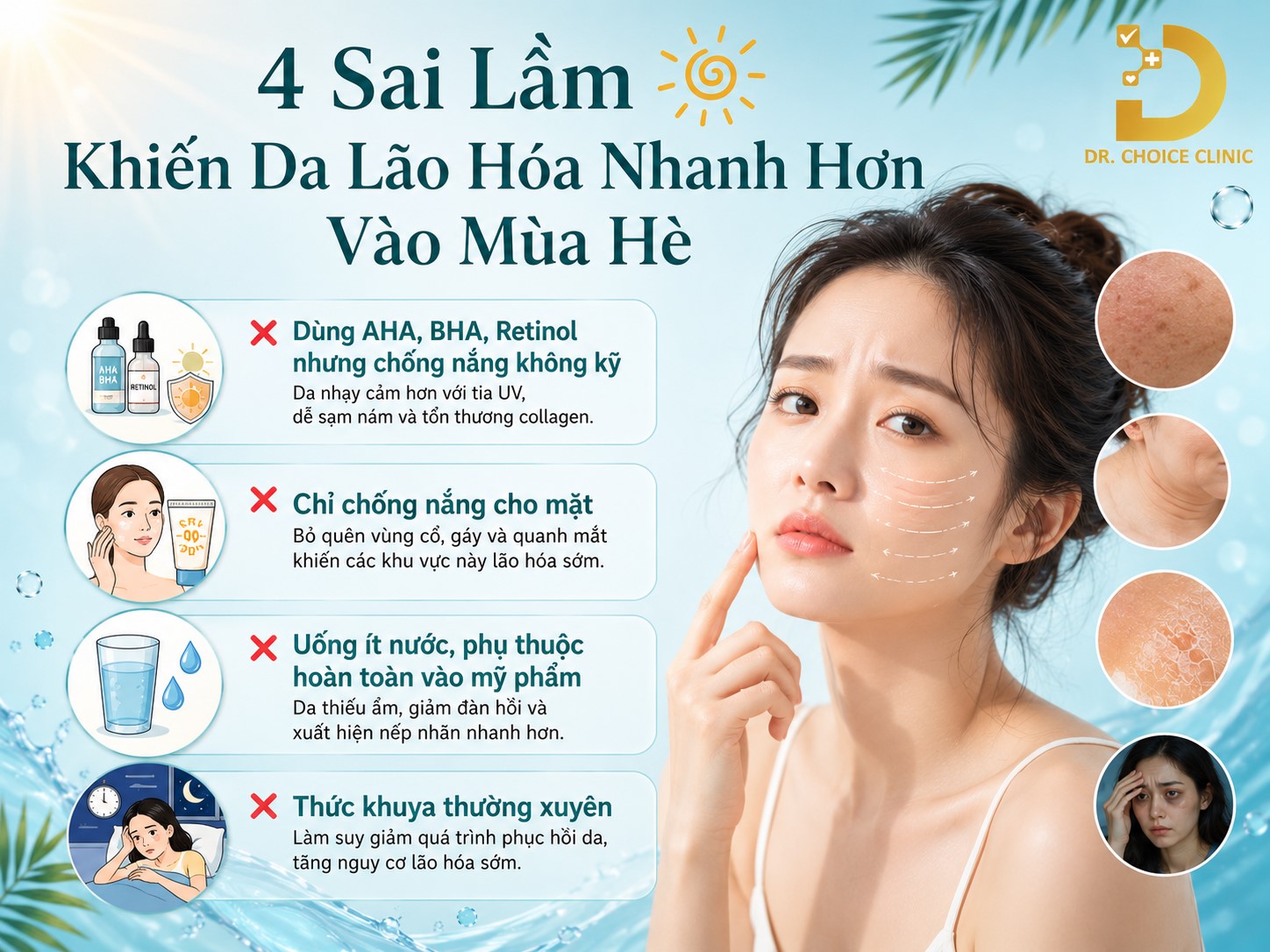 Da Lão Hóa Nhanh Vào Mùa Hè: Nguyên Nhân & Cách Chăm Da Hiệu Quả 13 Sai lầm khiến da lão hóa nhanh mùa hè cần tránh